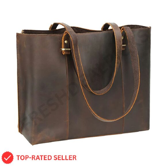 Vintage Full Grain Leather Tote Shoulder Bag Elegant Business Satchel Handbag
